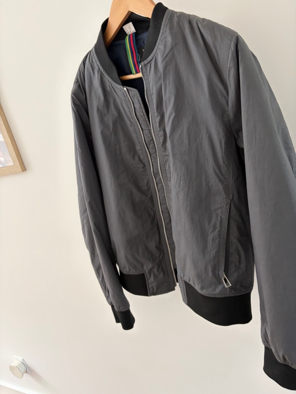 Paul Smith Gray Bomber Jacket with Black Ribbed Trim